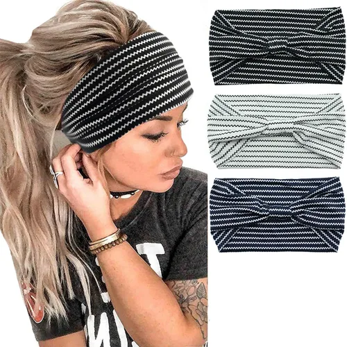 K-Elewon Paquete de 3 diademas elásticas anchas para mujer, bandas para el cabello para yoga, deportes