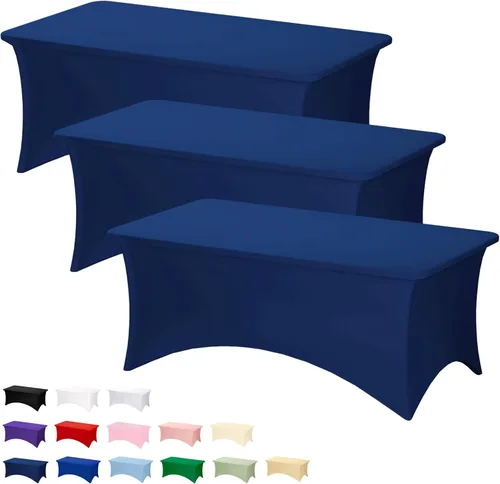 Miniatura 51 de Fixwal Paquete de 3 Manteles Negros para Mesas Rectangulares de 6 Pies, Manteles Rectangulares Elásticos de Spandex Ajustables de 6 Pies