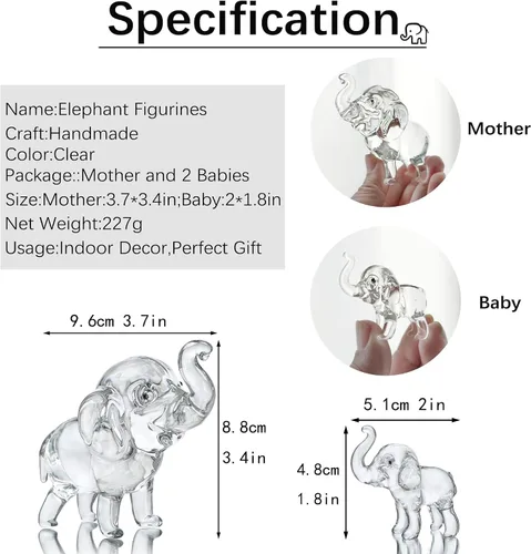 Miniatura 6 de HDCRYSTALGIFTS Juego de 3, figuras coleccionables de elefante de cristal, animales de la suerte, pisapapeles, decoración del hogar, centro de mesa