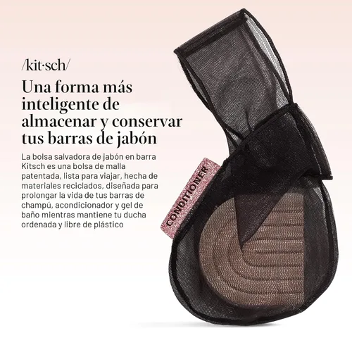 Miniatura 2 de Kitsch Bolsa de jabón para barra – Bolsa de jabón de malla patentada para barras de champú y acondicionador – Extiende el uso y evita el desorden