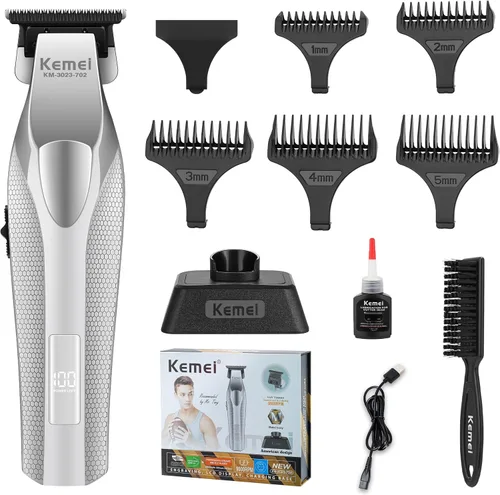 KEMEI 3023-702 - Cortadora de pelo y barba para hombres, 9000 RPM sin huecos para barberos con cuerpo de metal completo, cortapelos profesional con