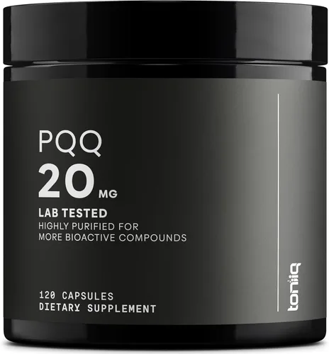 Toniiq Suplemento de 99% + 20 mg - Fórmula concentrada PQQ de 20 mg de pureza ultra alta - PQQ 20 mg 120 cápsulas - Suplemento de pirroloquinolina