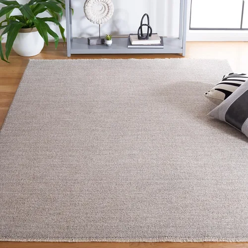 SAFAVIEH Lasa Collection - Alfombra de área de 5.3 x 7.7 pies, color gris claro, diseño de flecos sólidos, no desprende pelusa y de fácil cuidado,