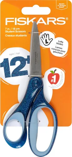 Fiskars SoftGrip Tijeras con purpurina para zurdos de 7 pulgadas para niños a partir de 12 años, tijeras para zurdos para la escuela o manualidades,