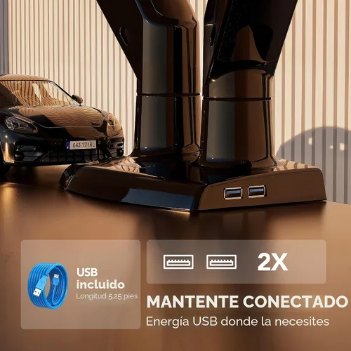 Miniatura 7 de HUANUO NITROGLIDE™ Soporte de monitor dual para 13 ″ – 40 ″, soporte de monitor doble premium con USB, soporte de monitor ajustable en altura para 2