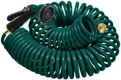 Miniatura 10 de Manguera de jardín de bobina de EVA de 25 pies con conector de latón de 3/4 pulgadas, manguera de agua en espiral, ligera y sin torceduras, incluye