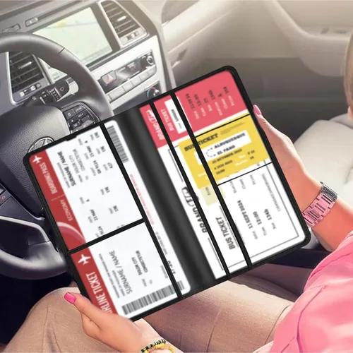 Miniatura 4 de Portador de Tarjeta de Registro e Seguro de Automóvil - Cartera Estuche Organizador de Documentos y Papeles de Automóvil de Cuero para Guantera