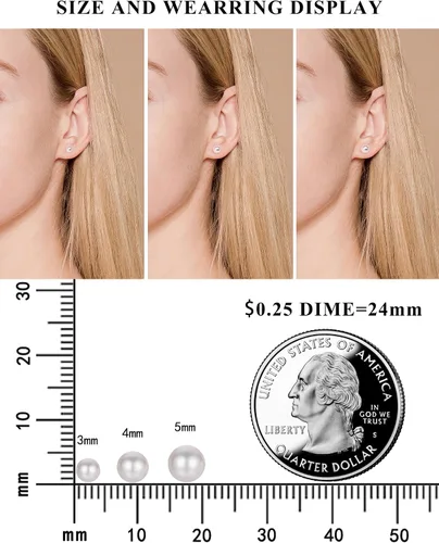 Miniatura 3 de LUCKMORA Aretes de plata de ley 925 con respaldo de seguridad en perlas de imitación blancas de 0.116 pulgadas, hipoalergénicos con rosca para mujer