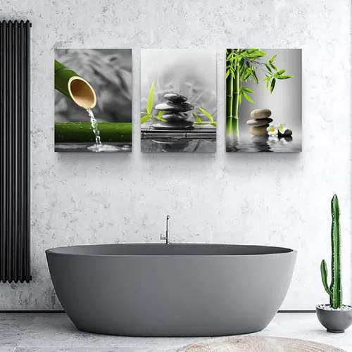 Miniatura 4 de Yxbhhym - Arte de pared de baño en blanco y negro, gris, verde, decoración de habitación, póster zen, lienzo, ilustraciones zen para spa, sala