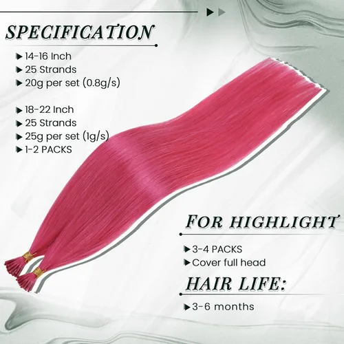 Miniatura 3 de RUNATURE Extensiones de cabello humano con punta I Tip color rosa, invisibles, extensiones de cabello humano real, extensiones de cabello humano