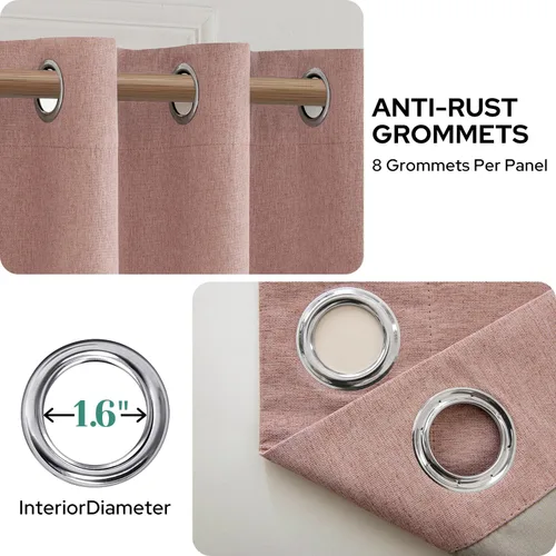 Miniatura 8 de Homeideas Cortinas Rosa Claro 100% Opacas de 84 Pulgadas de Largo, Gruesas Cortinas de Lino Sintético/Mezcla de Lino Texturizadas, Lindas Cortinas