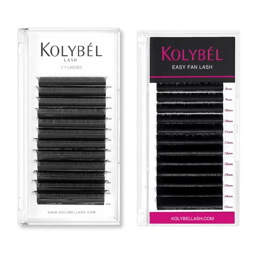 KOLYBEL Easy Fan - Extensiones de pestañas de 0.05 de grosor, rizo D, 0.5-0.79 pulgadas, mezcla + extensiones de pestañas YY, grosor de 0.07, rizo C