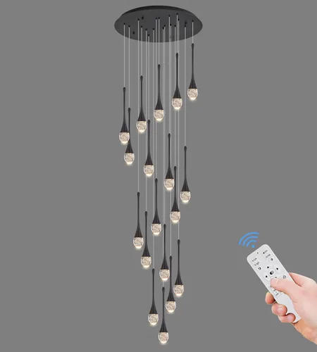 Miniatura 13 de Moderno candelabro de cristal de 7 luces, color negro, H60 pulgadas, techo alto, espiral, regulable, LED, burbuja, gota de lluvia, lámpara
