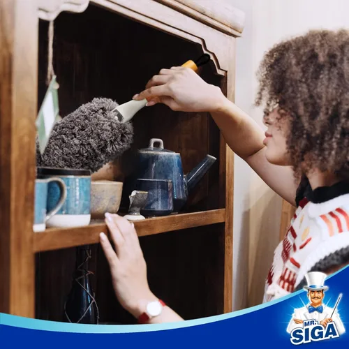 Miniatura 7 de MR.SIGA Plumero de microfibra sin pelusas, lavable y reutilizable, con mango de bambú y cabezal reemplazable, plumero para limpieza del hogar
