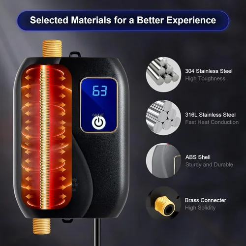 Miniatura 3 de Calentador de agua eléctrico, calentador de agua caliente de 3000 W 110 V, mini calentador de agua eléctrico instantáneo sin tanque, calentador