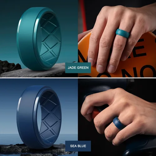 Miniatura 117 de Egnaro - Anillos de silicona para hombre, 25/64 pulgadas (10 mm) de ancho y 3/32 pulgadas (2.5 mm) de grosor, alianzas de boda de goma, paquete