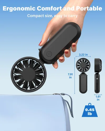Miniatura 7 de AMACOOL Ventilador de mano plegable recargable, cable tipo C integrado, ventilador personal de 5 velocidades, tiempo de funcionamiento máximo de 17