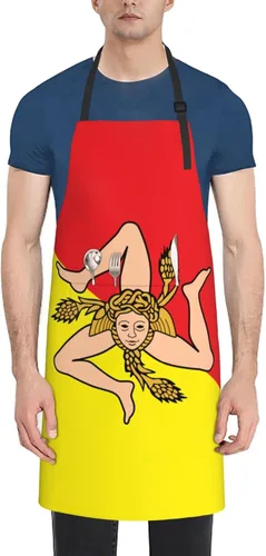 Delantales de bandera de Sicilia para hombres y mujeres con bolsillos, delantal ajustable resistente al agua y al aceite para cocinar, cocina,