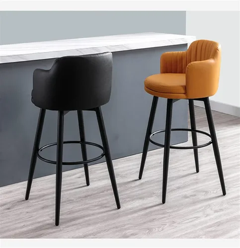 Miniatura 2 de Juego de 2 taburetes de bar giratorios modernos con Brazos, asientos de cuero napa, patas de metal negro y reposapiés, sillas de isla de cocina