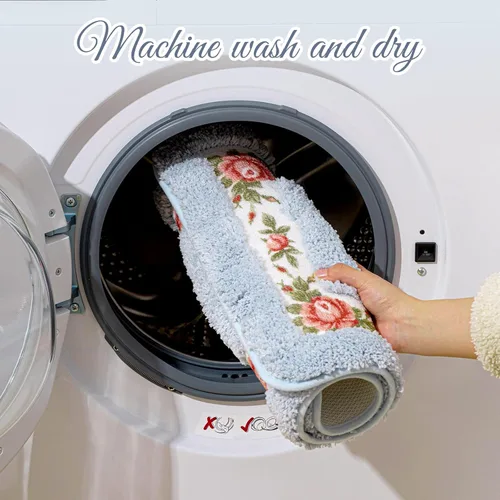 Miniatura 6 de Timgle Juego de 4 alfombras de baño con diseño de coqueta de rosas y flores, antideslizantes, absorbentes, lavables, tapete de baño floral