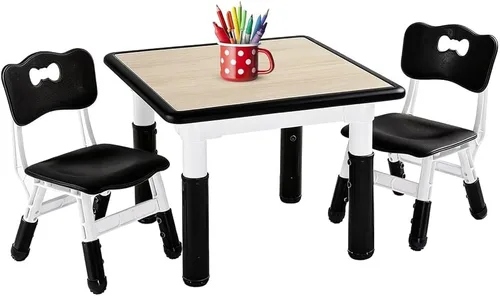 Miniatura 12 de FUNLIO Juego de mesa y 2 sillas para niños, Juego de mesa y silla ajustables en altura para niños de 3 a 8 años, Mesa fácil de limpiar para Azul