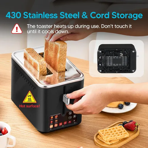 Miniatura 9 de Trisiko® Tostadora de pantalla táctil de 2 rebanadas, tostadora inteligente con temporizador digital, ranuras extra anchas de 1.38 pulgadas para pan