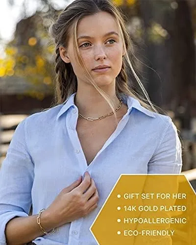 Miniatura 6 de Benevolence LA Collar de cadena de clip para mujer con juego de pulsera de clip, collar de eslabones de cadena de oro, collar y pulsera de oro de 14