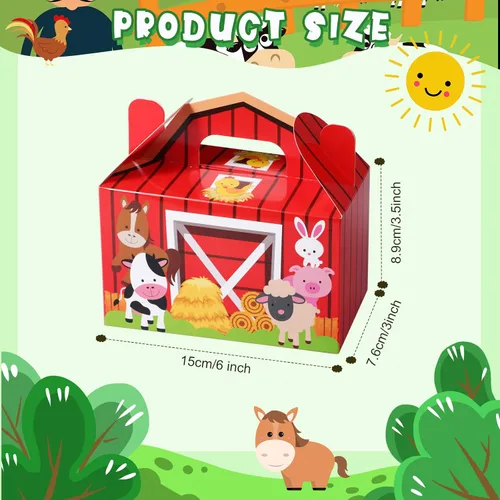 Miniatura 2 de Tallew Paquete de 24 cajas de regalo de fiesta de animales de granja, bolsas grandes de dulces de granero, cajas de regalo de regalo de feliz