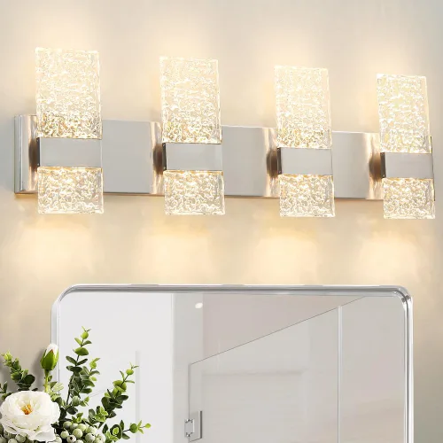 Miniatura 18 de Lámpara de tocador de baño moderna de cromo de 4 luces, elegantes accesorios de iluminación de baño de LED de cromo sobre espejo, accesorios