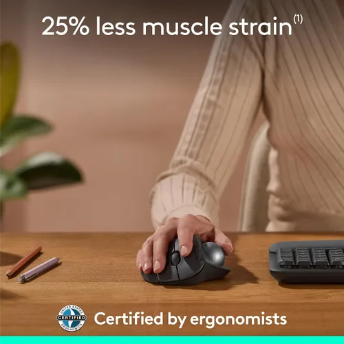 Miniatura 4 de Logitech Ergo M575S Ratón inalámbrico de Trackball, mouse ergonómico inalámbrico con Bluetooth y dongle cifrado, cómodo control de pulgar