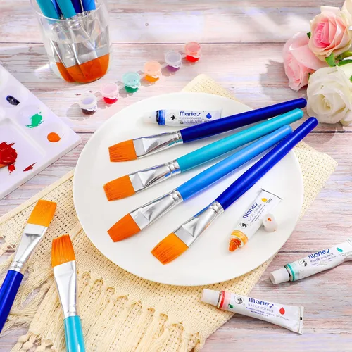 Miniatura 8 de Cindeer Paquete de 12 pinceles de pintura plana de 1 pulgada pequeños y anchos, pinceles acrílicos a granel, herramienta de pintura para acuarela