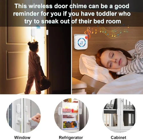 Miniatura 3 de Timbre de puerta Sanjie, timbres de puerta inalámbricos con alarma de entrada cuando la puerta se abre para casa/negocio/oficina/tienda con alcance