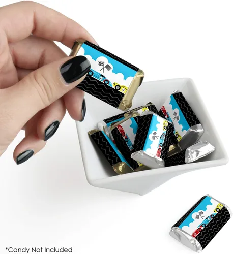 Miniatura 2 de Big Dot of Happiness Let's Go Racing Mini Candy Bar Wrapper Stickers – Fiesta de cumpleaños de coche de carreras o baby shower, pequeños regalos
