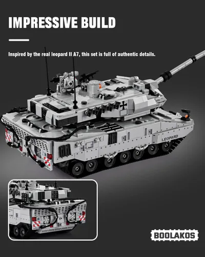 Miniatura 6 de Leopard II - Bloque de construcción de tanque de batalla principal, juego de juguetes de construcción de tanques militares para exhibir