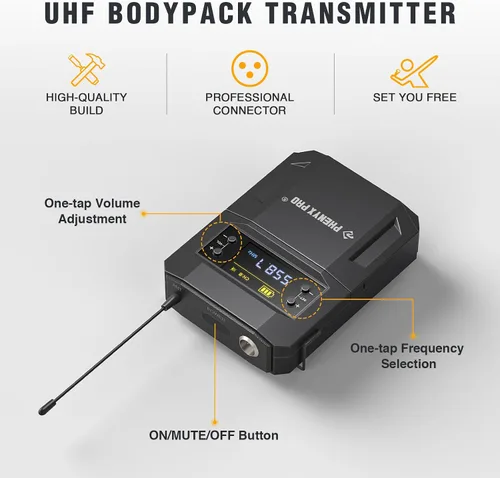 Miniatura 6 de Phenyx Pro Sistema de micrófono inalámbrico PTU-5200-2H2B Bundle con transmisor de bodypack PWB-4200