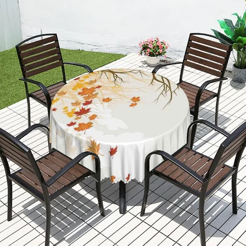 Miniatura 6 de Mantel redondo con temática de otoño, 48 pulgadas, tela impermeable, decorativa, reutilizable, lavable, a prueba de derrames, resistente a