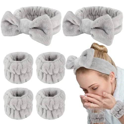 Miniatura 21 de WHAVEL Juego de 6 diademas y pulseras de spa, cintillo de lavado facial, muñequeras para lavar la cara, maquillaje, cuidado de la piel, banda