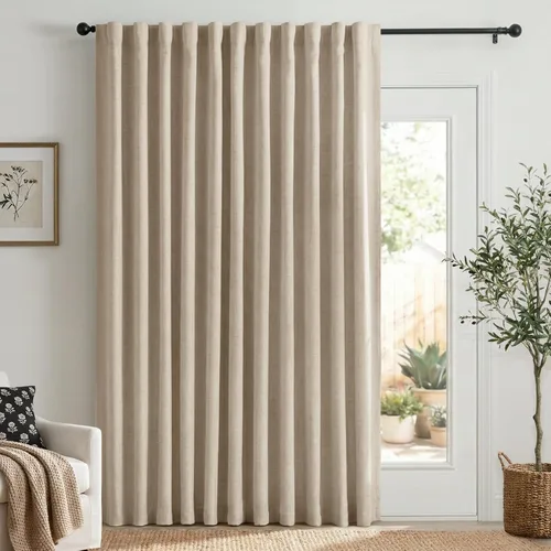 Miniatura 20 de 100% Blackout Shield - 2 cortinas opacas de lino, con presillas traseras/bolsillo para cortinero y aislamiento térmico, para el hogar, 50 pulgadas