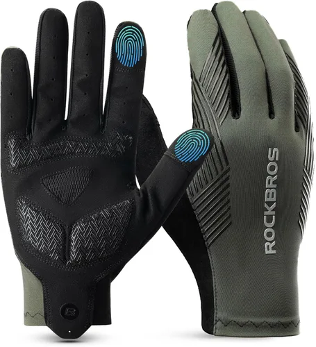 ROCKBROS Guantes de ciclismo Guantes antideslizantes de dedo completo para ciclismo de carretera MTB para montar, correr, senderismo, deportes al