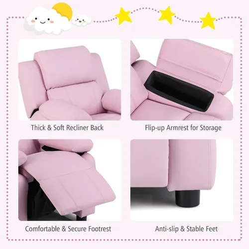 Miniatura 7 de Costzon Silla reclinable de cuero con reposapiés, reposabrazos, reposacabezas y soporte lumbar, silla ergonómica para sala de juegos, sofá Rosa