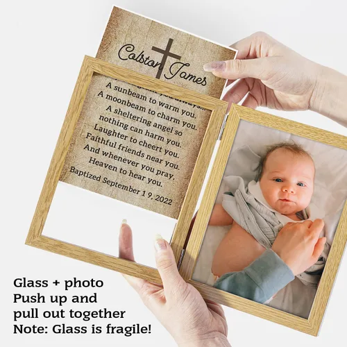 Miniatura 3 de Regalo de bautismo personalizado para bebé, marco de fotos personalizado, poema de bendición en marco de fotos doble de 5 x 7 pulgadas, regalo