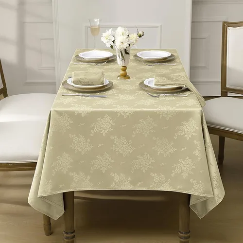 Miniatura 7 de Romanstile Mantel rectangular de jacquard, resistente al agua, elegante, con patrón floral de rosa damasco, mantel decorativo de poliéster lavable
