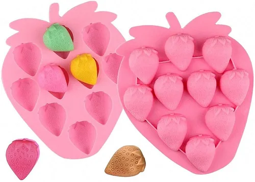 Juego de 2 moldes de silicona para cubitos de hielo de fresa, juego de moldes de silicona para chocolate, dulces, pasteles, pasteles, jabón,