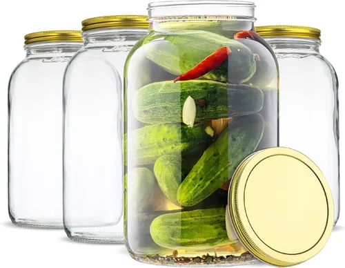 Miniatura 6 de kitchentoolz Juego de 3 tarros de vidrio grandes de un galón con tapa, tarro de boca ancha para té al sol, decapado, kombucha, jarra de vidrio de 1
