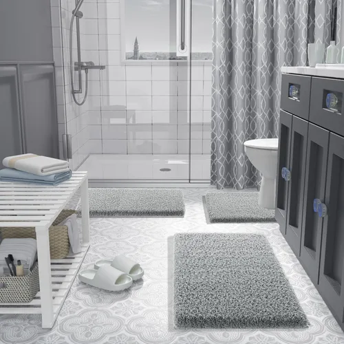 Miniatura 32 de Yimobra Alfombra de baño de felpa esponjosa, súper lanuda suave, cómoda, antideslizante, absorbente de agua, alfombra de baño de microfibra que se