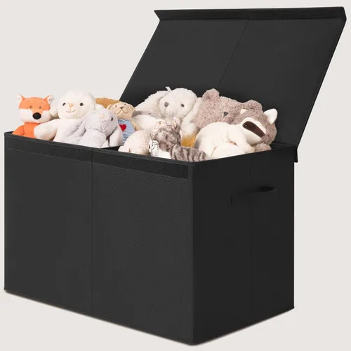 Miniatura 16 de INDRESSME Caja de juguetes de 25 x 13 x 16 pulgadas, organizador de almacenamiento de juguetes con tapa, plegable, resistente, contenedor