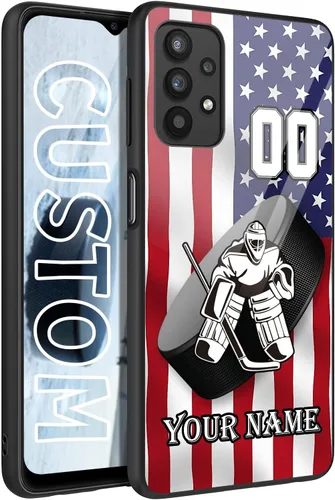 Miniatura 20 de Personalized Ice Hockey vs Name Number US Flag Decor Rubber Cover Phone Case for Galaxy America Fire