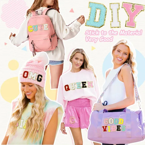 Miniatura 3 de Parches de felpilla de la letra Y, apliques de inicial universitarios termoadhesivos para chaquetas, mochilas, sombreros y bolsos, color rosa, de 3