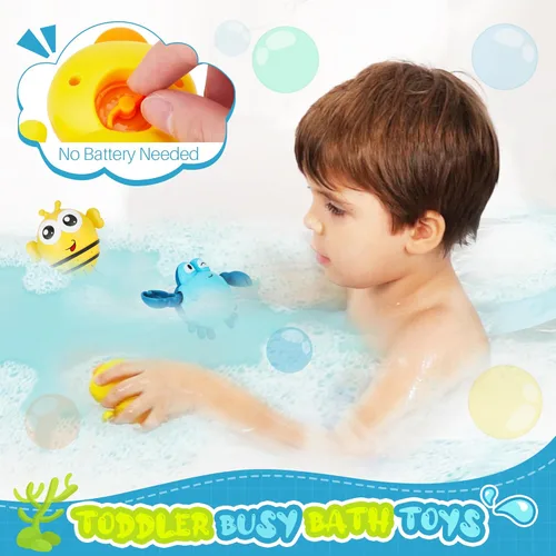 Miniatura 6 de EKU Juguetes de Baño de Hipopótamo para Niños de 18 meses+ Niños Pequeños con Vasos Apilables de Hamburguesa Pato Nadador Cangrejo Juguetes de Juego