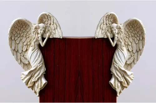 Miniatura 5 de Marco de puerta de ángel, estatua en forma de corazón, escultura de alas en tu esquina, izquierda o derecha, figura de ángel de resina, decoración